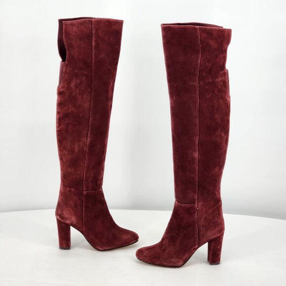 Halogen Noble Suede Over The Knee Burgundy Red Heeled Boots Size 5 - Picture 4 of 11